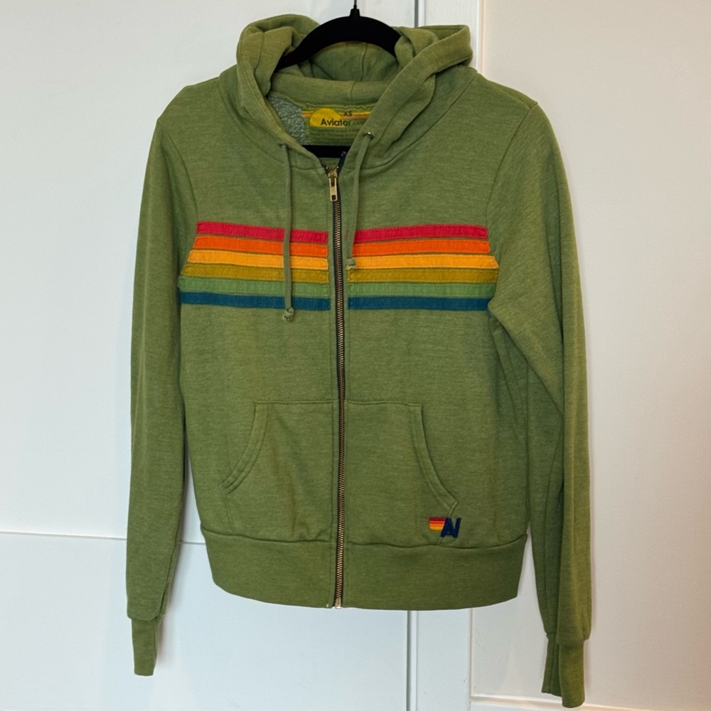 Aviator Nation 5-Stripe Green Hoodie size Small